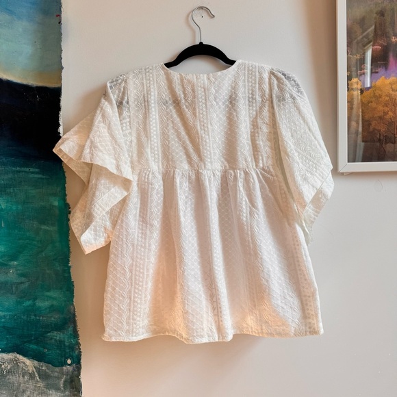 Emerson Fry Marion Blouse White Embroidered Flutter Sleeve Large - Picture 3 of 6